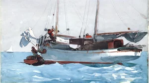 Taking on Wet Provisions (Schooner Marked Newport, K. W.)