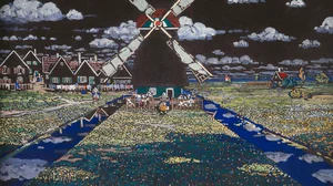 Windmill and Houses at Night