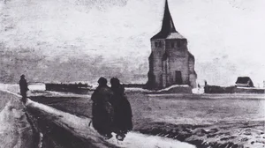 The Old Tower of Nuenen with People Walking
