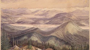 View from summit of Lookout Mountain, right bank of Clark's Fork opposite Sinyakwateen, showing Pend'oreille Lake in the distance