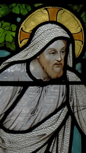 Jesus (detail from 'Jesus and the Samaritan Woman' window, Eglise Saint-Sulpice de Fougères)
