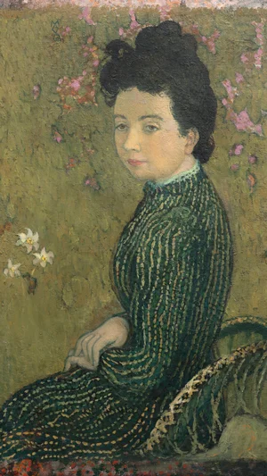Eva Meurier in a Green Dress