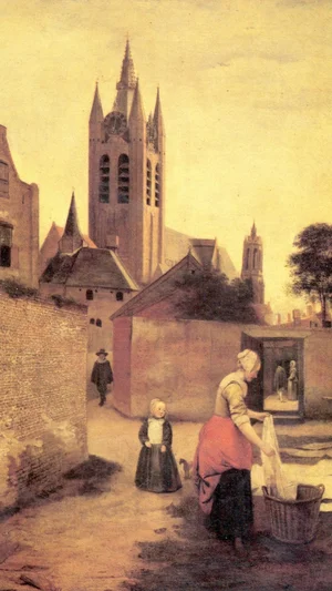 A Woman and a Child in a Courtyard