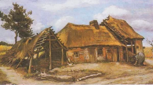 Farmhouse with a Stooping Peasant-woman in a Blue Dress