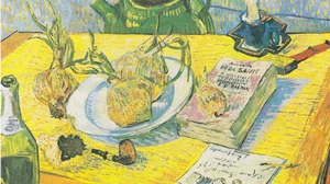Still life with a plate of onions