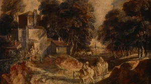 Wooded Landscape with Mounted Peasants