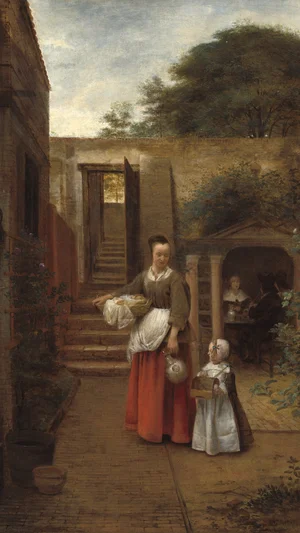 Woman and Child in a Courtyard