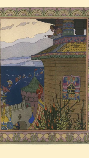 Illustration pour le conte de fées russe : Le Canard blanc