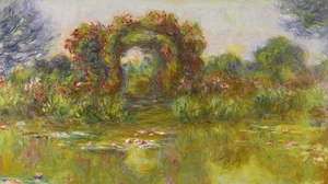 Bassin aux nymphéas, les rosiers