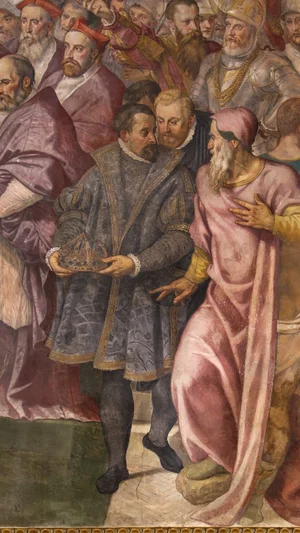 Submission of Frederick Barbarossa before Pope Alexander III during the signing of the Treaty of Venice (detail)