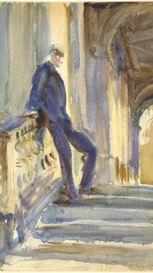 Sir Neville Wilkinson on the Steps of the Palladian Bridge at Wilton House