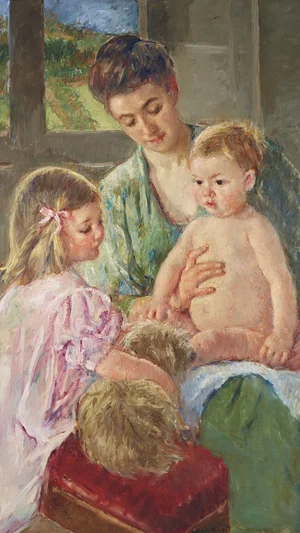 Children Playing with a Dog