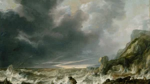 Ship in Distress off a Rocky Coast