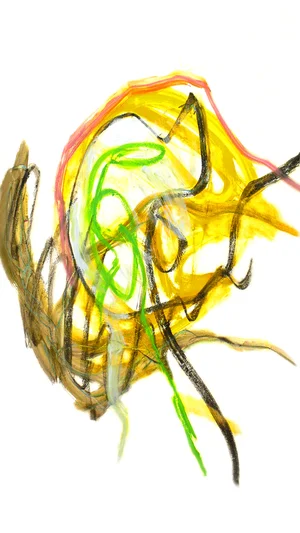 Abstract gouache painting 'Yellow facy'