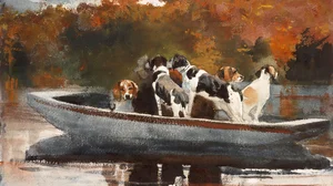 Hunting Dogs in a Boat