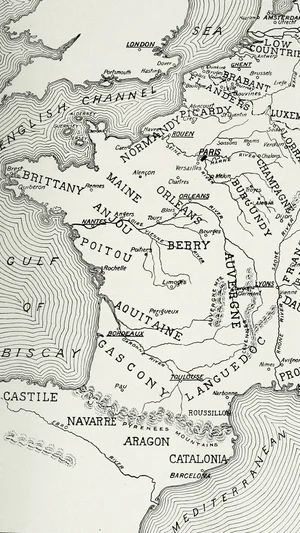 Historical Map of Medieval France and Surrounding Territories