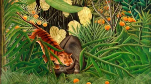 Kampf zwischen einem Tiger und einem Büffel