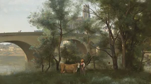 Mantes, the banks of the Seine at the foot of the bridge