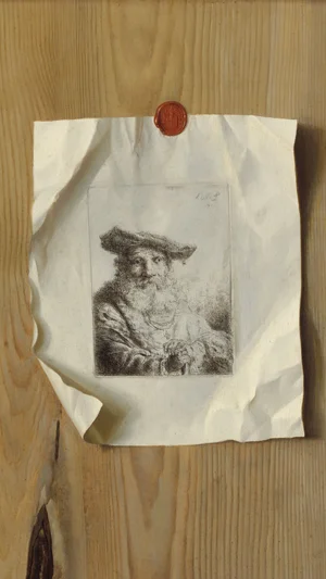 Trompe l'oeil of an etching by Ferdinand Bol