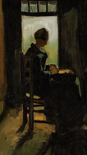 Peasant Woman Seated Before an Open Door, Peeling Potatoes