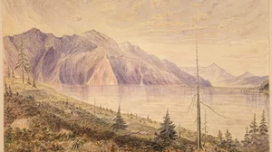 Kellispelm Lake from Yellow Bluff Island, looking S.E. toward the S. extremity of the Lake