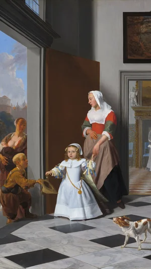 A Nurse and a Child in an Elegant Foyer