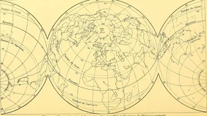 Map of the world projected onto a plane parallel to the horizon of Central Europe