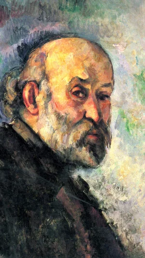 Self-portrait on blue background