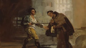 Friar Pedro Offers Shoes to El Maragato and Prepares to Push Aside His Gun