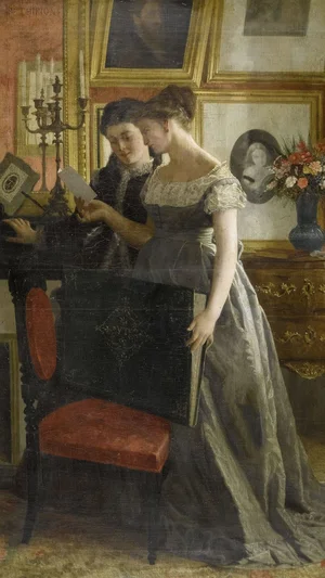 Two Young Women Reading a Letter