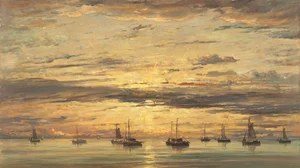 Sunset at Scheveningen: A Fleet of Fishing Vessels at Anchor