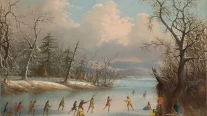 Indians Playing Lacrosse on the Ice