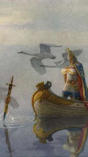 Andwhentheycametotheswordthatthehandheld,King Arthurtookitup