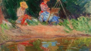 Claude Monet - Blanche Monet peignant avec sa soeur Suzanne au bord de l'eau