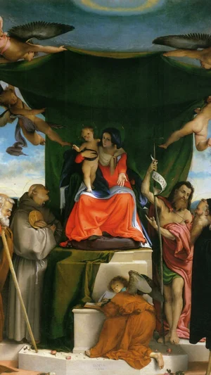 Enthroned Madonna with Angels and Saints, St. Joseph and St. Bernard on the left, St. John the Baptist and St. Anthony the Abbot on the right