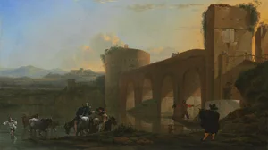 The Tiber River with the Ponte Molle at Sunset