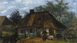 Cottage and Woman with Goat