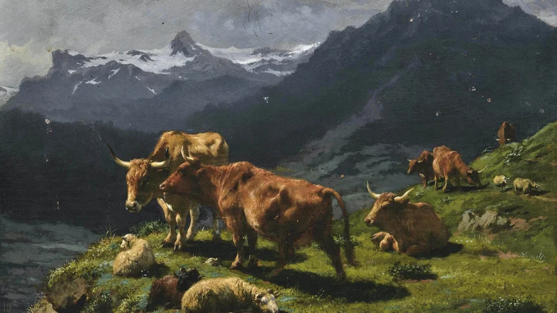 Rosa Bonheur — Cattle and sheep in an Alpine landscape