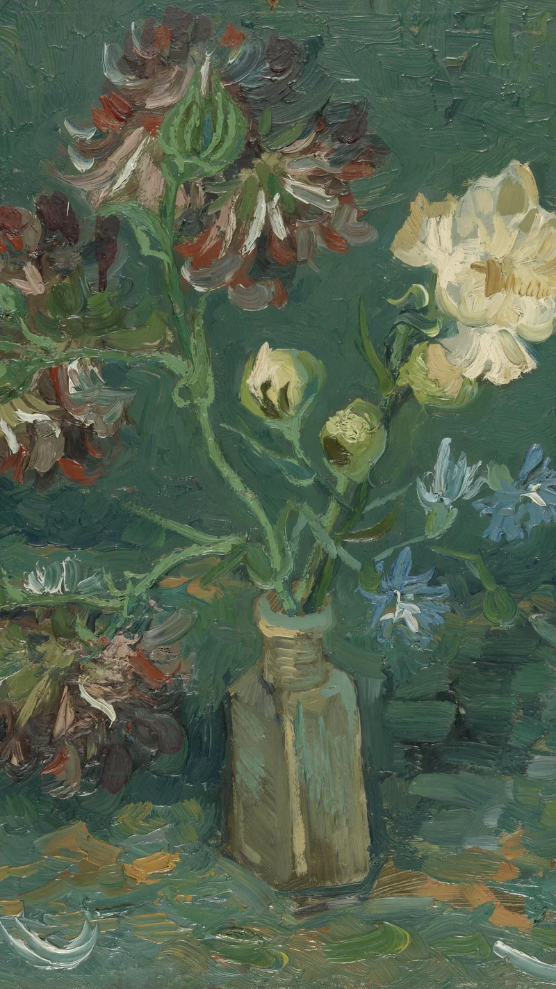 Vincent van Gogh — Small Bottle with Peonies and Blue Delphiniums