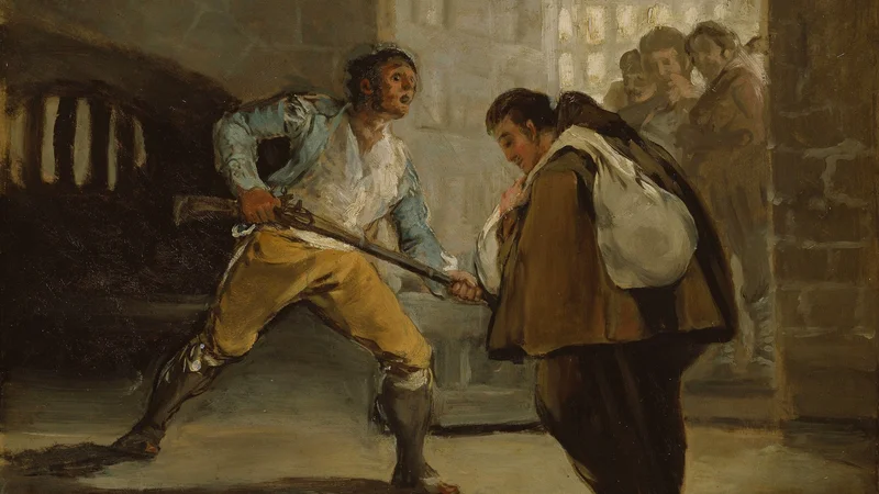 Francisco Goya — El Maragato Threatens Friar Pedro de Zaldivia with His Gun