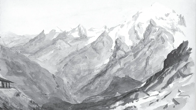 Pico Ortler a partir do cume do passo Stelvio (do caderno de esboços da Suíça de 1869)