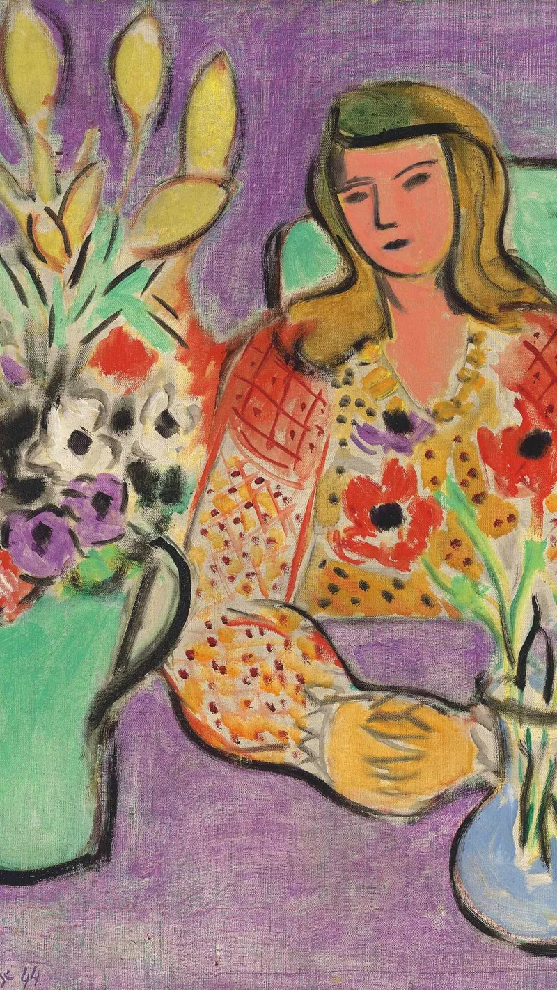 Henri Matisse — Young Girl with Anemones on a Violet Background