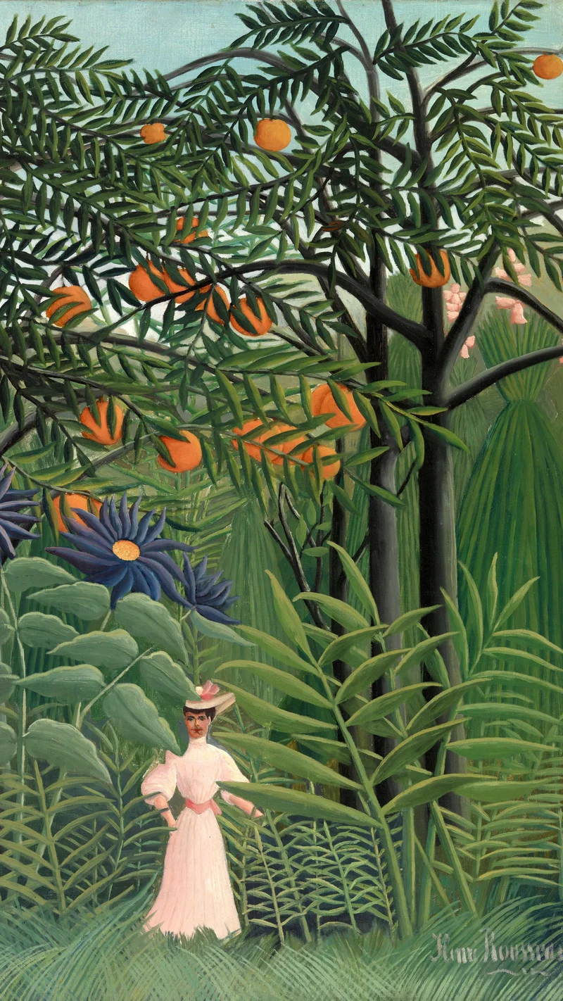 Henri Rousseau — Frau, die in einem exotischen Wald spazieren geht
