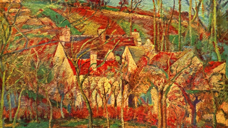 Camille Pissarro — The Red Roofs, Côte Saint-Denis at Pontoise, Winter Effect