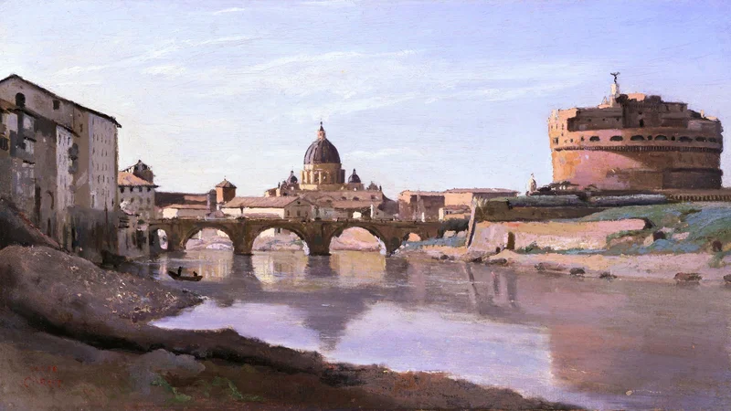 Jean-Baptiste Camille Corot — View of Rome: The Bridge and Castel Sant'Angelo with the Cupola of St. Peter's