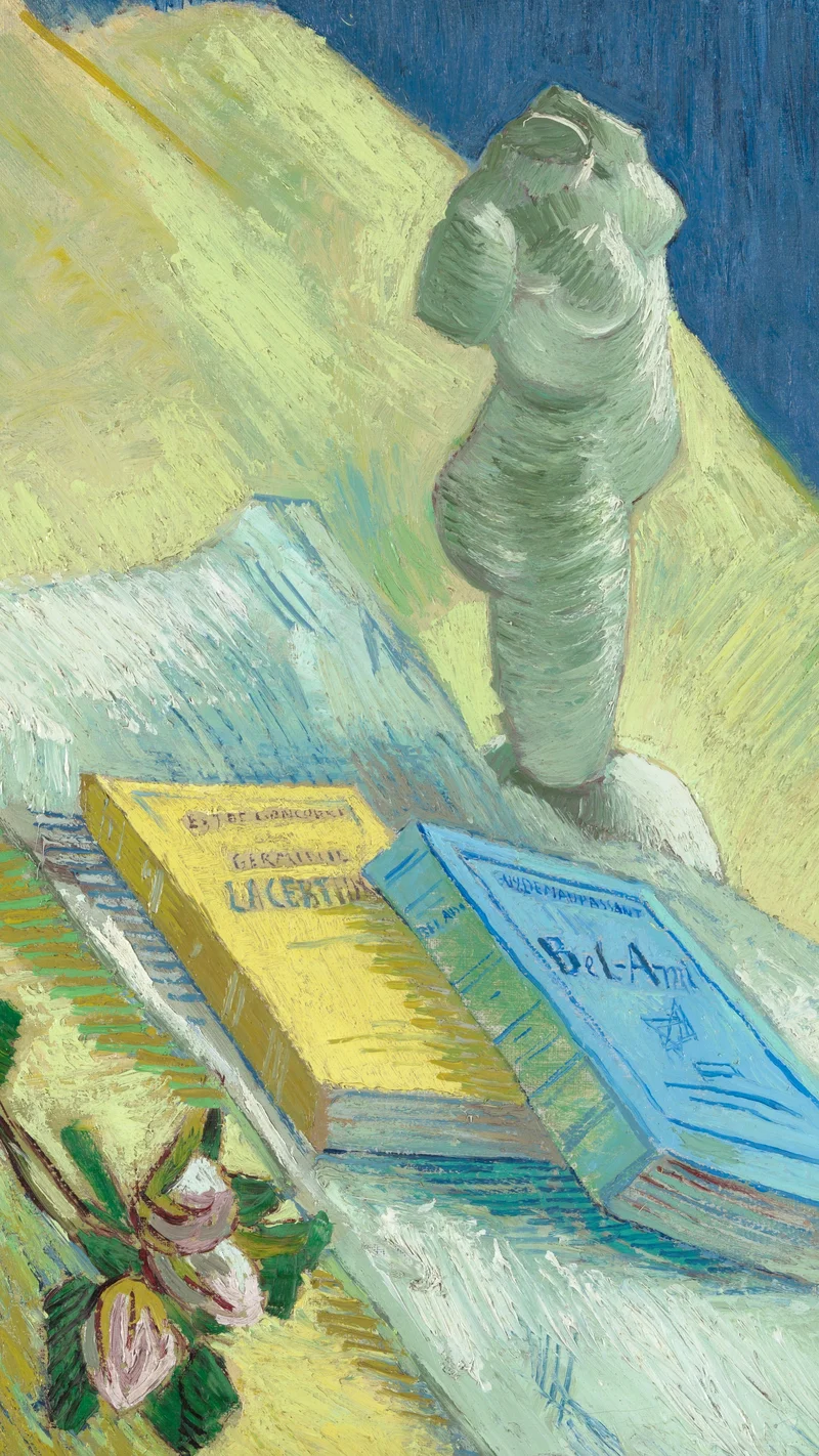 Vincent van Gogh — Nature morte avec statuette en plâtre, une rose et deux romans