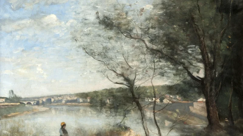 Jean-Baptiste Camille Corot — Distant View of Corbeil from behind the trees: Morning