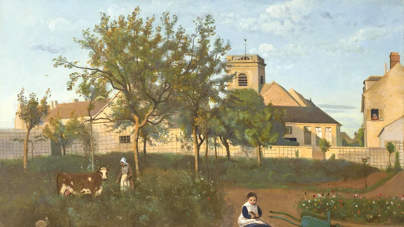 Jean-Baptiste Camille Corot — Rosny, the Village Church, Seen from Madame Osmond's Orchard