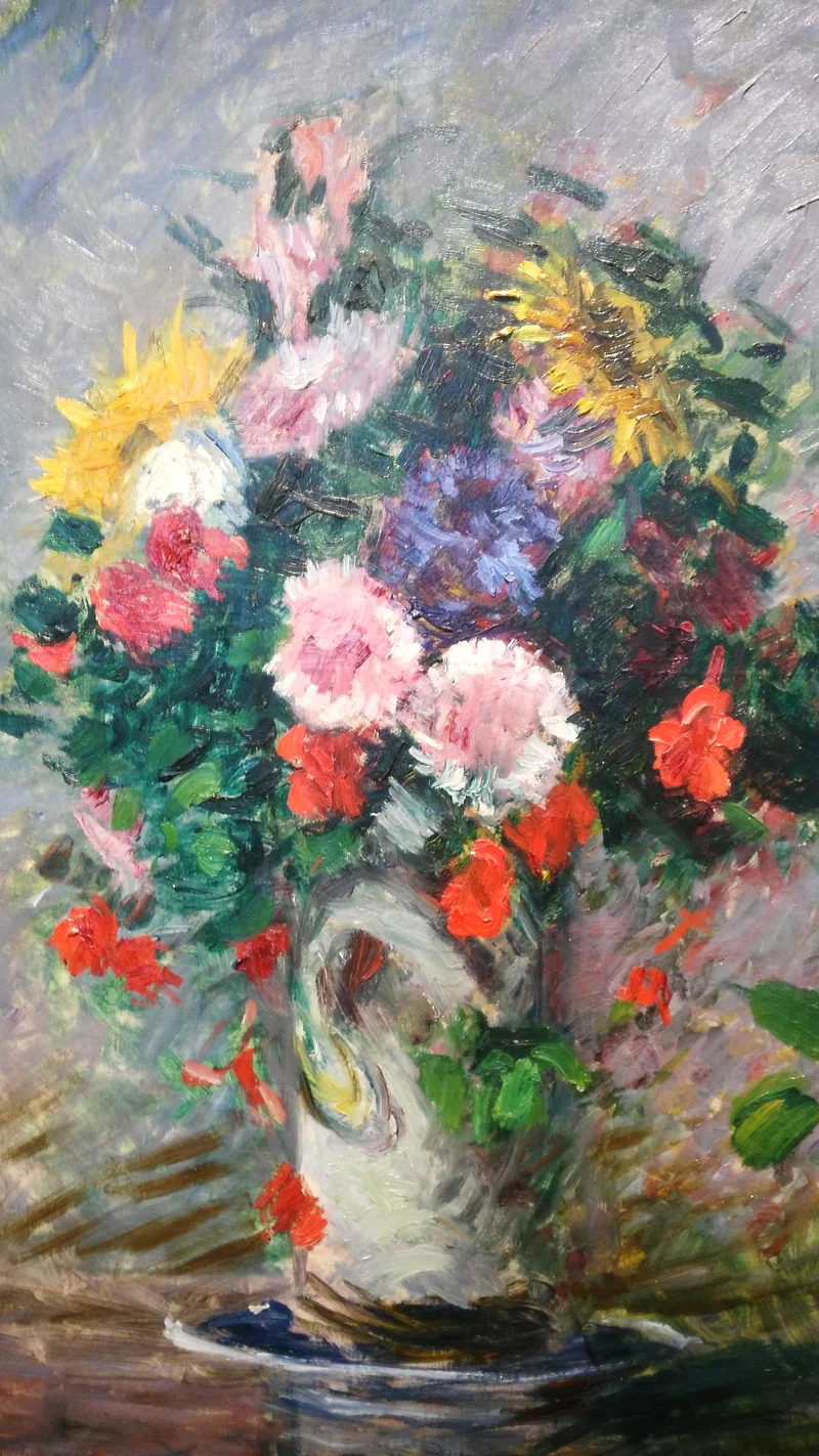 Gustave Caillebotte — Bouquet of Daisies, Nasturtiums and Sunflowers in a Vase