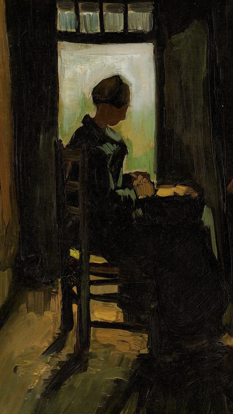 Vincent van Gogh — Peasant Woman Seated Before an Open Door, Peeling Potatoes